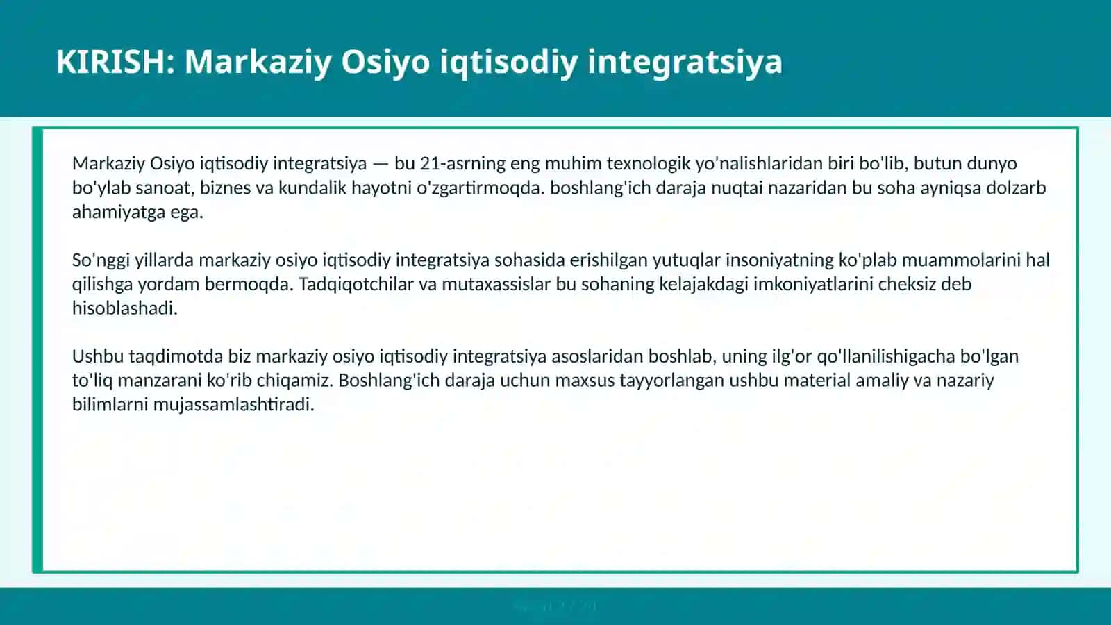MARKAZIY OSIYO IQTISODIY INTEGRATSIYA 2