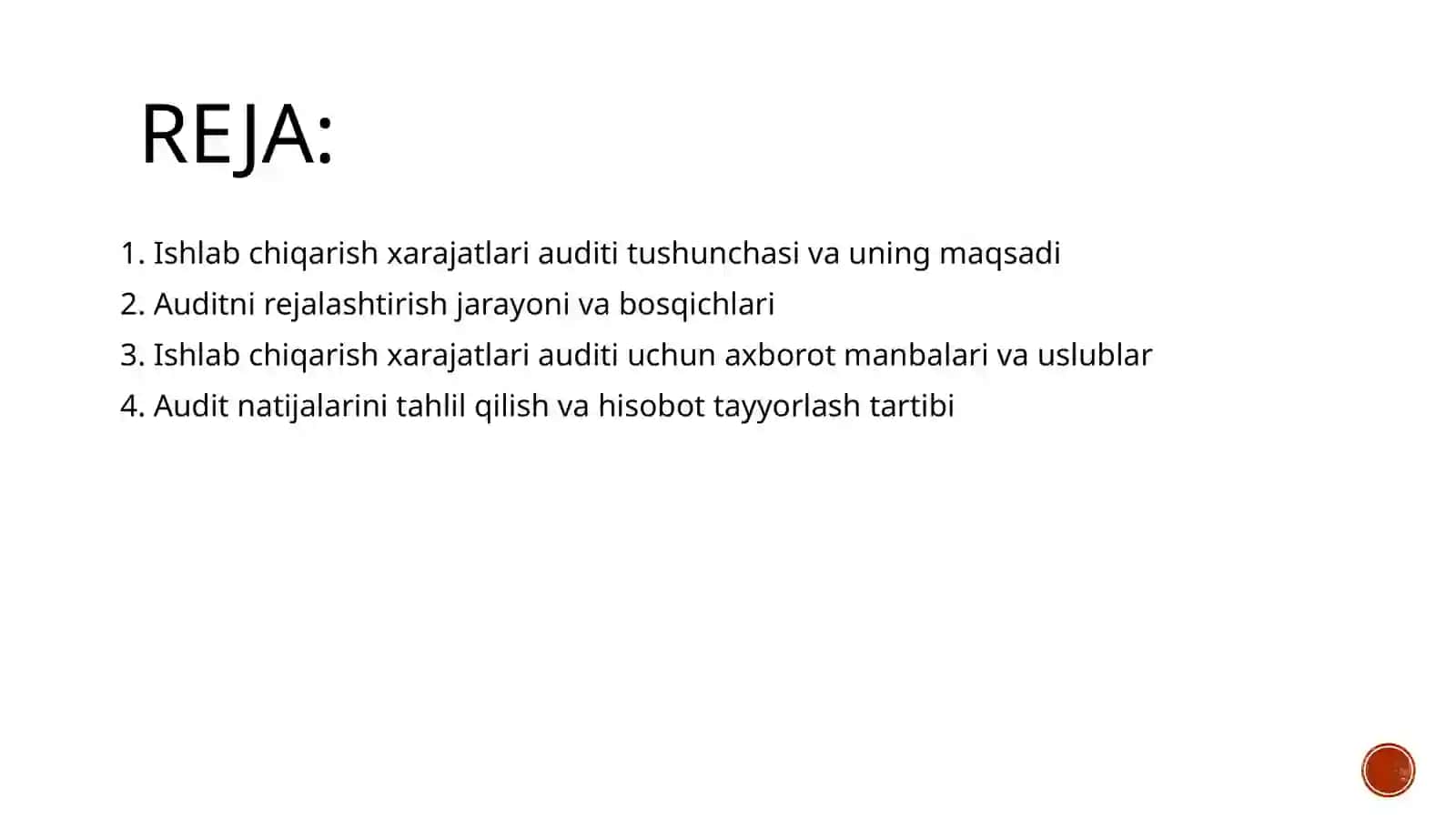 Ishlabchiqarish xarajatlari auditini oʻtkazish nirejalashtirish 2