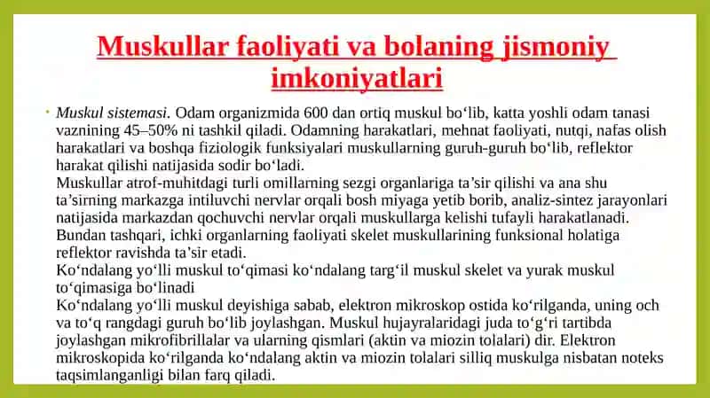 Muskullar faoliyatining jismoniy imkoniyatlari 2