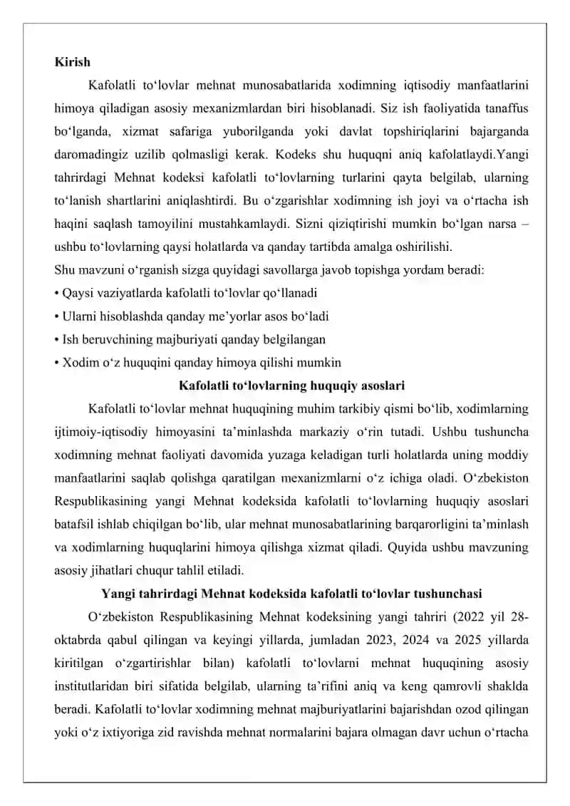 Kafolatli to‘lovlar 2