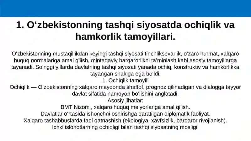 O‘zbekistonning Xalqaro Xamkorlikbilan Hamkorligi 2
