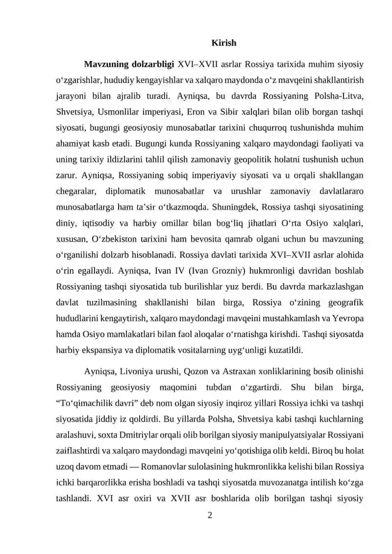 Rossiya tashqi siyosati XVI-XVII asrlarda 2
