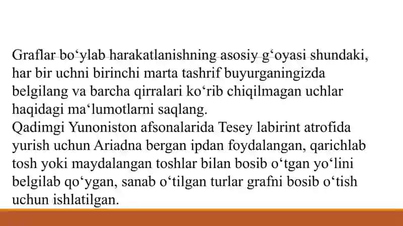 BFS va DFS algoritmlari. Grafda bog`lanish komponentlari. 2