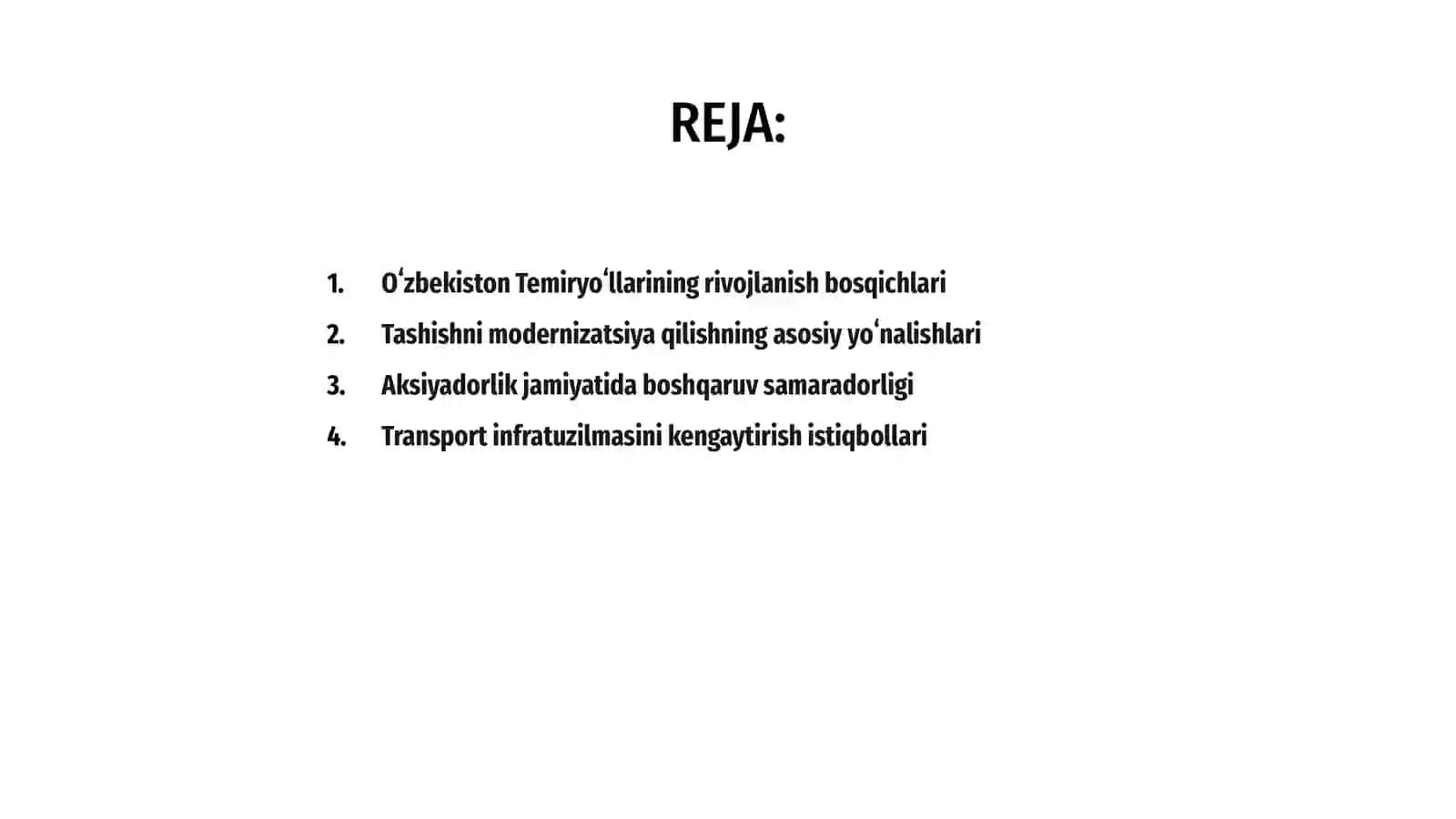 Oʻzbekiston Temiryoʻllari aksiyadorlik jamiyatida tashishni rivojlantirishning istiqbollari 2
