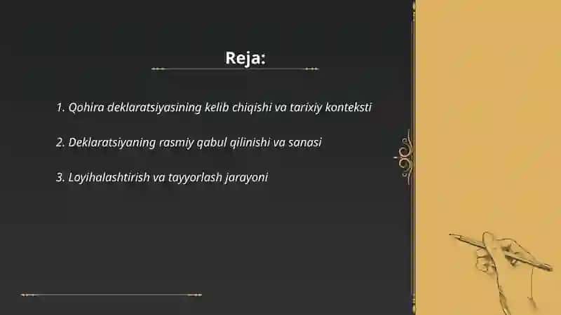 Qohira deklaratsiyasi tarixi va mazmuni 2