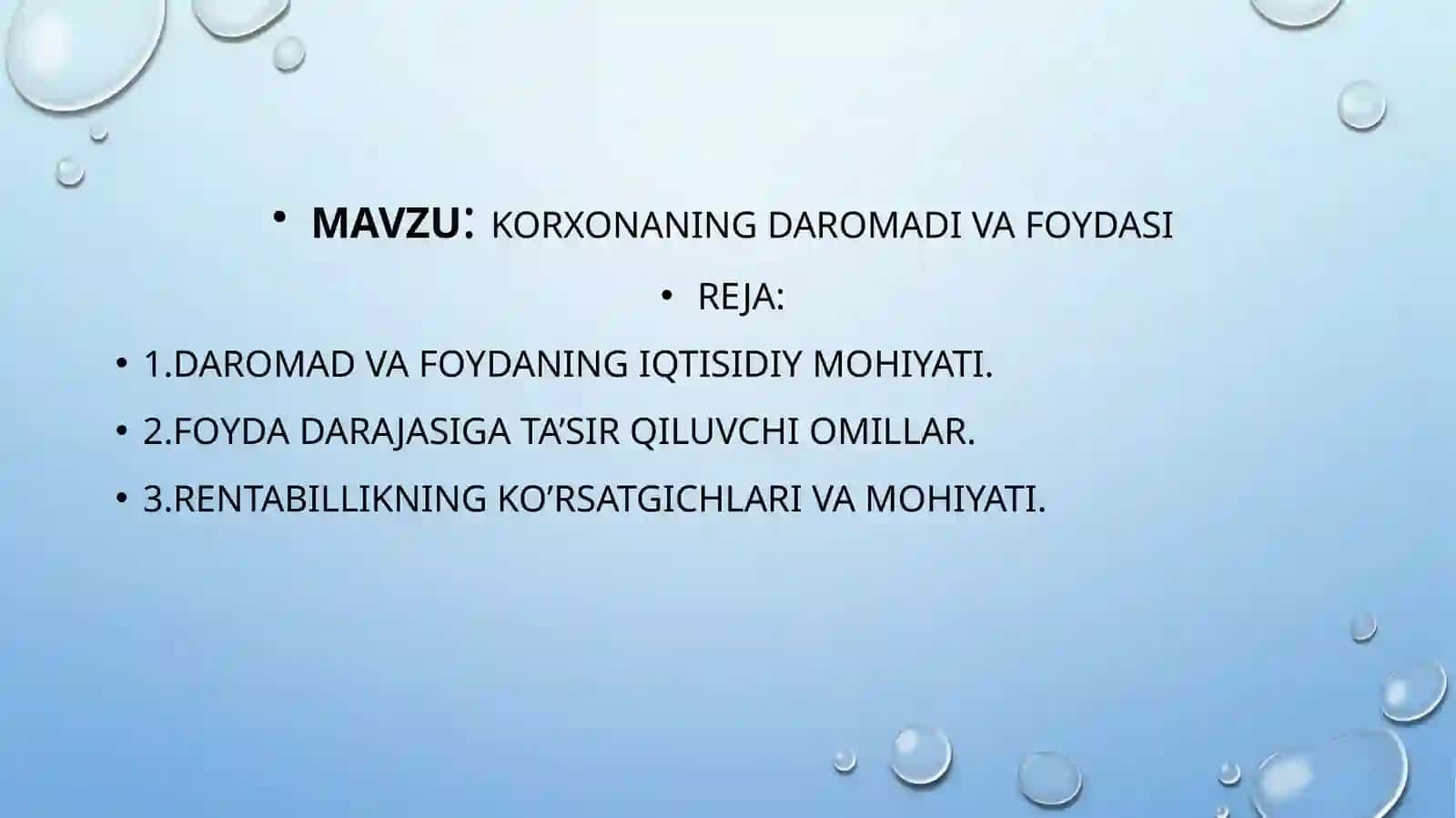 korxonaning daromadi va foydasi 2