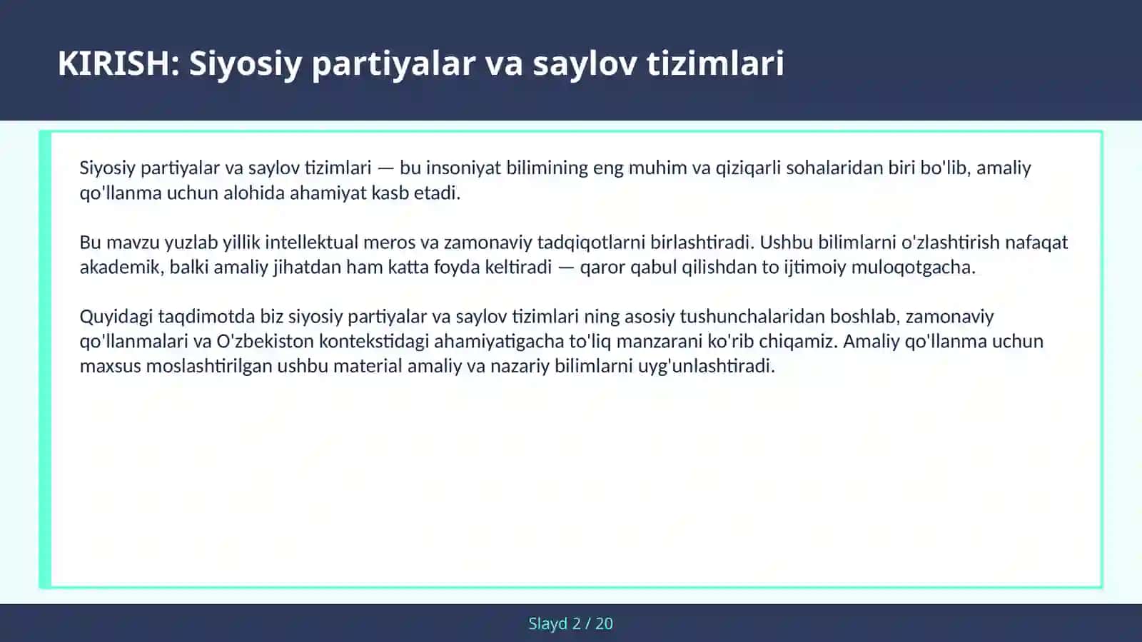 Siyosiy Partiyalar va Saylov Tizimlari 2