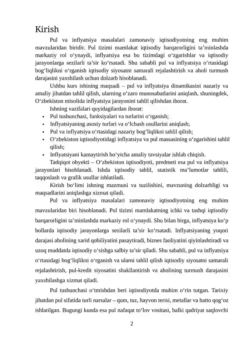 Pul va infilyatsiya dinamikasi 2