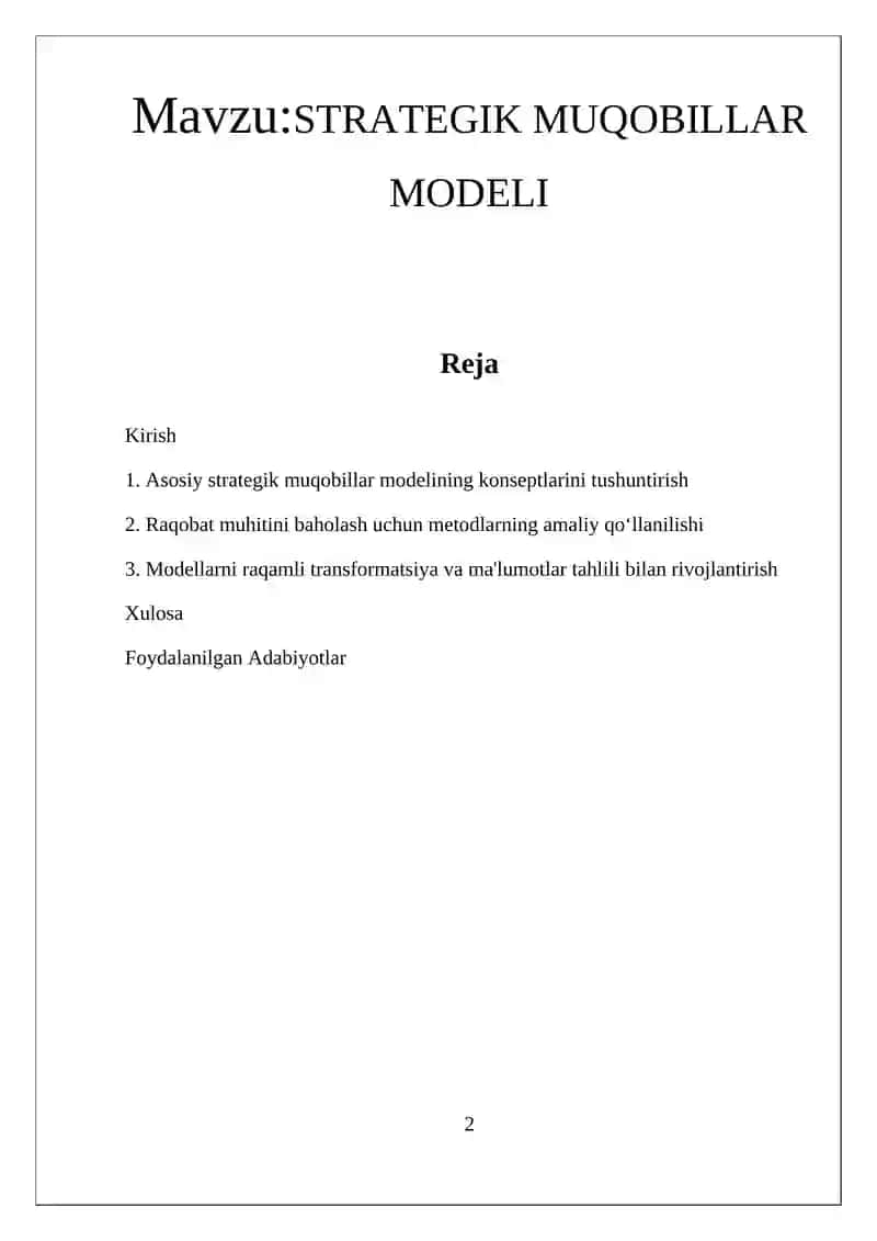 STRATEGIK MUQOBILLAR MODELI 2
