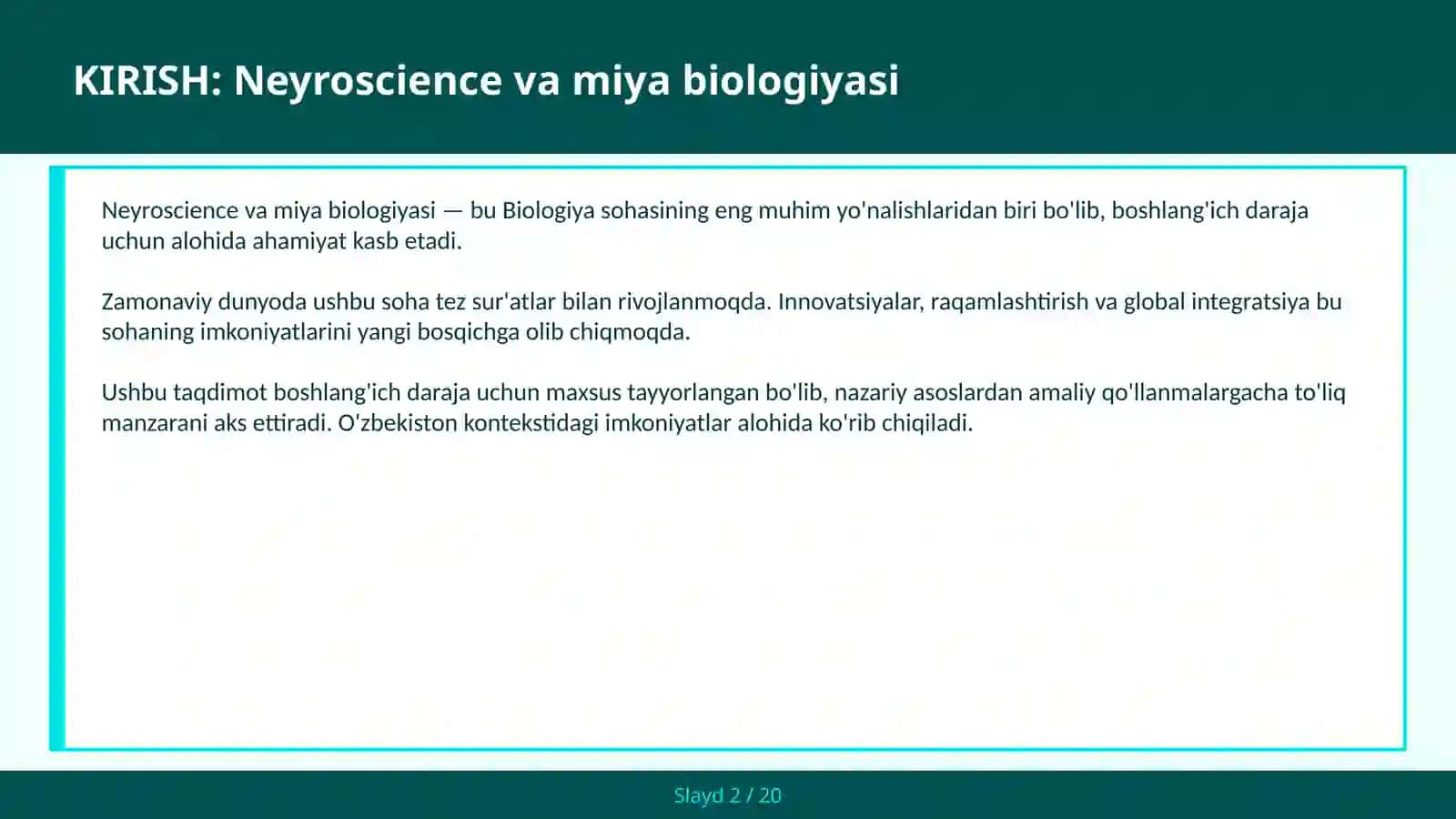 NEYROSCIENCE VA MIYA BIOLOGIYASI 2