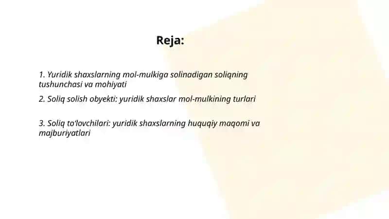 Yuridik shaxslarning mol mulkiga solinadigan soliq 2