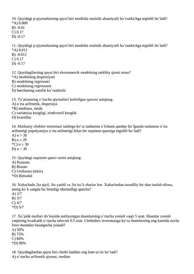 Ekonometrikaga kirish fanidan test 2