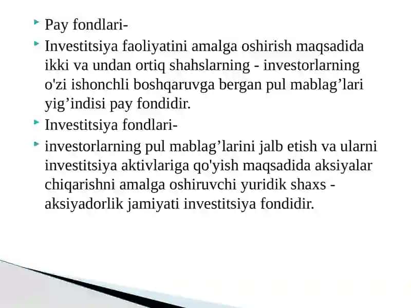 INVESTITSIYA VA PAY FONDLARI 2