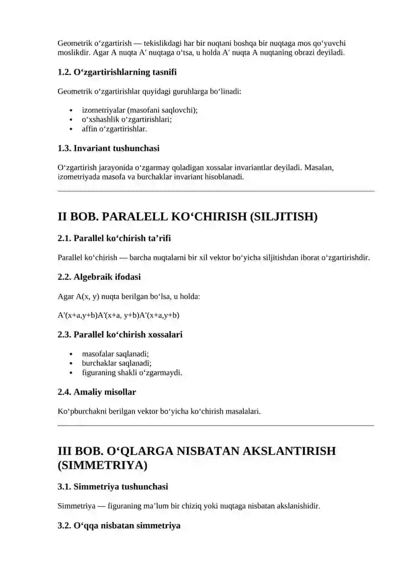 Geometrik o‘zgartirishlar 2