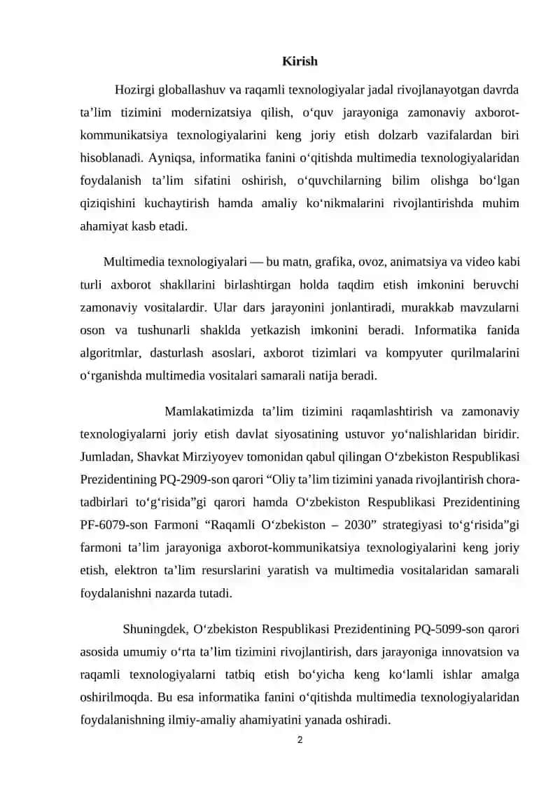 Multimedia texnologiyalaridan foydalanib informatika darslarini tashkil etish 2