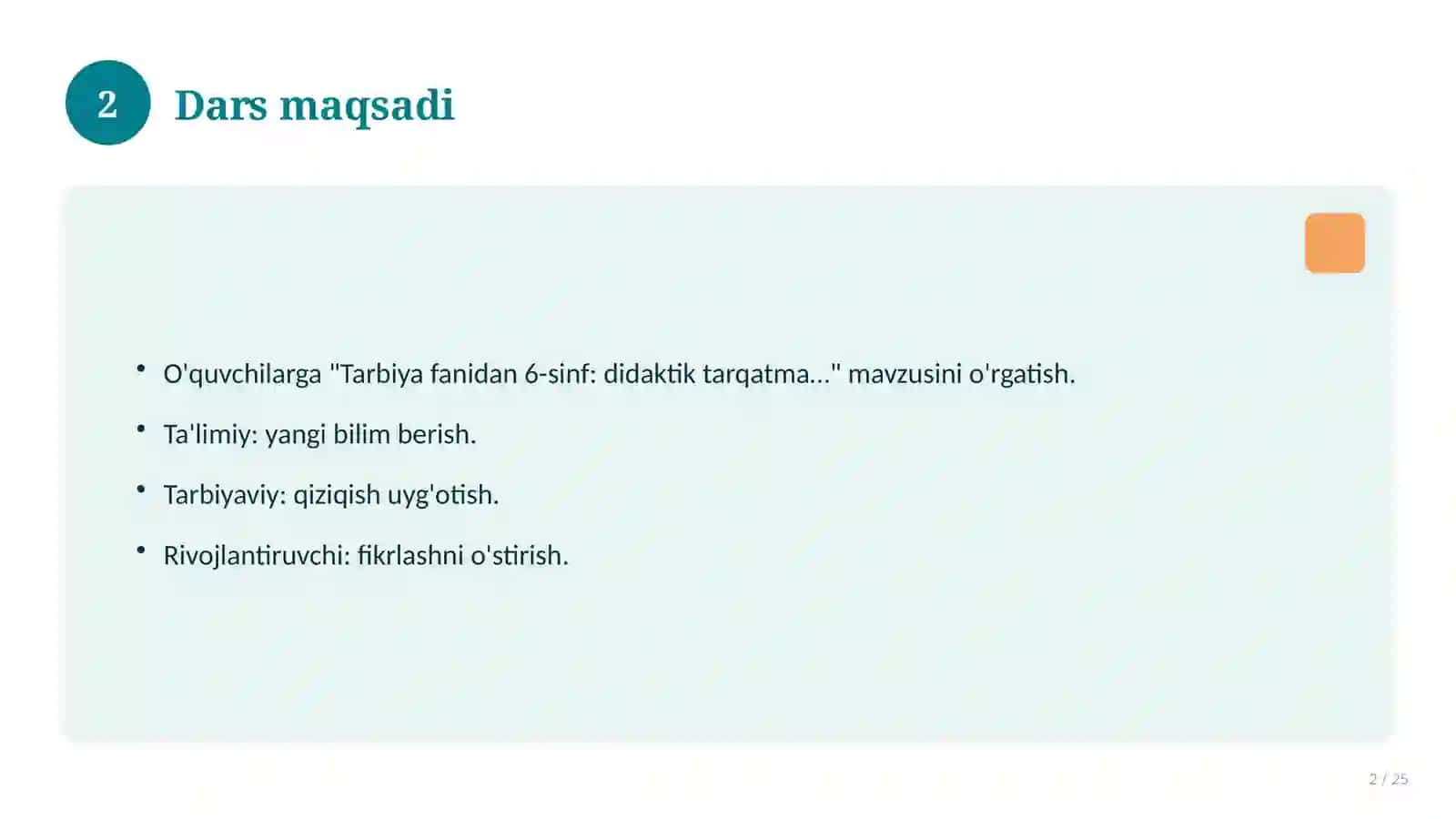 Tarbiya fanidan 6-sinf: didaktik tarqatma materiallar 2