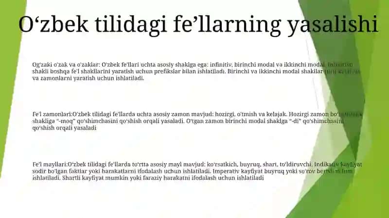 Oʻzbek Tilida FeʼLlarning Yasalishi 2