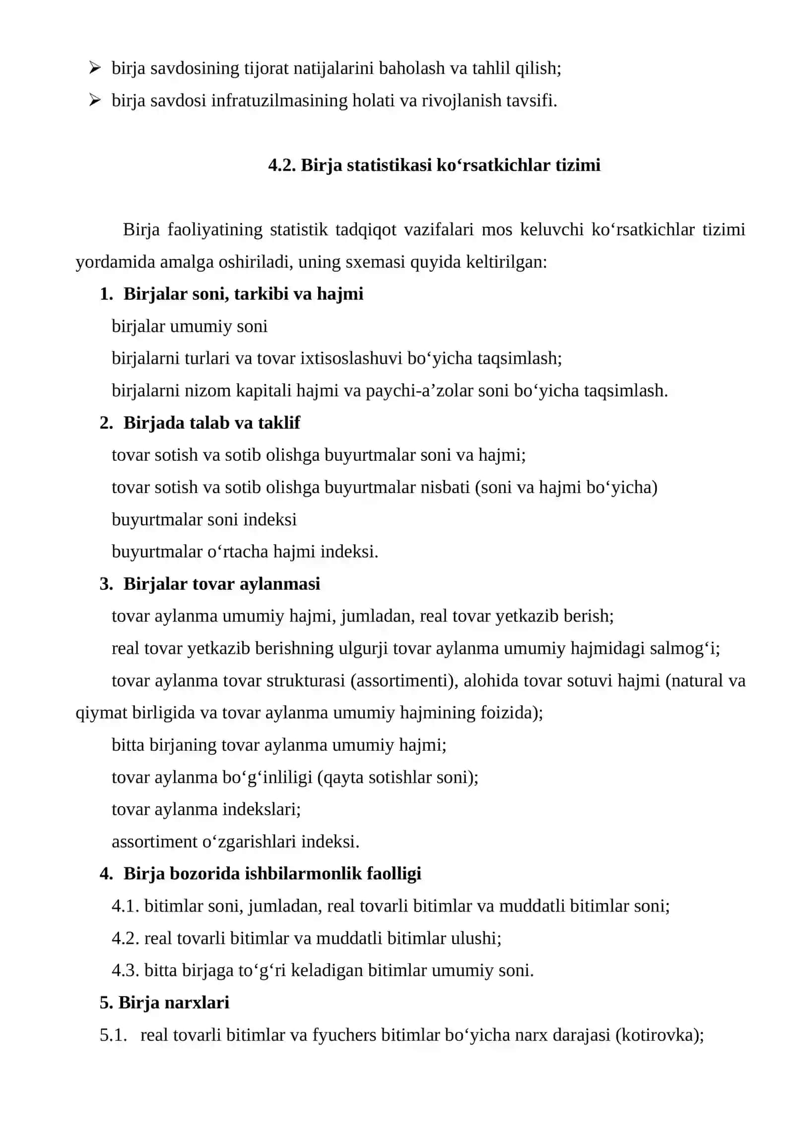 Birja statistikasi ko‘rsatkichlari 2