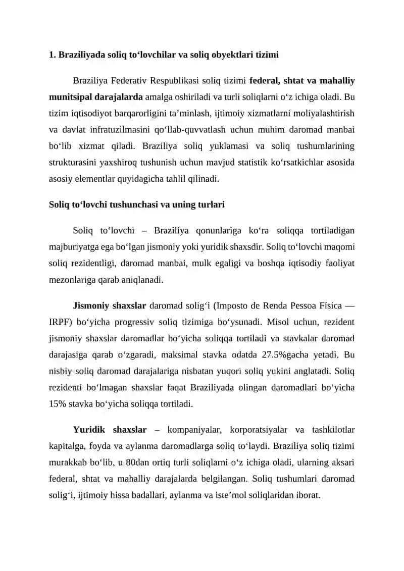 Braziliyada soliq to‘lovchilar va soliq obyektlari tizimi 2