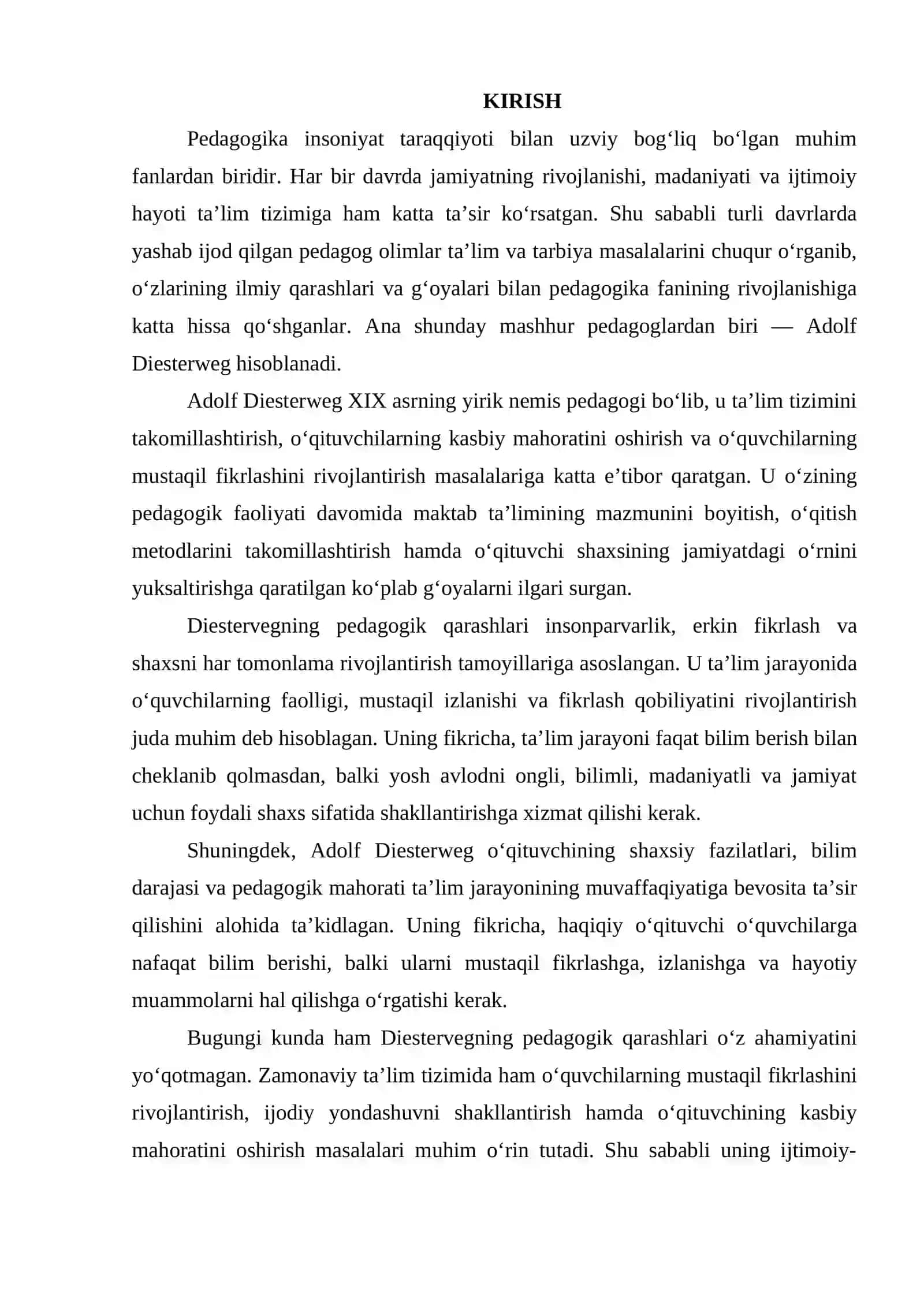 Adolf Disterverg ijtimoiy - pedagogik asoslari 2