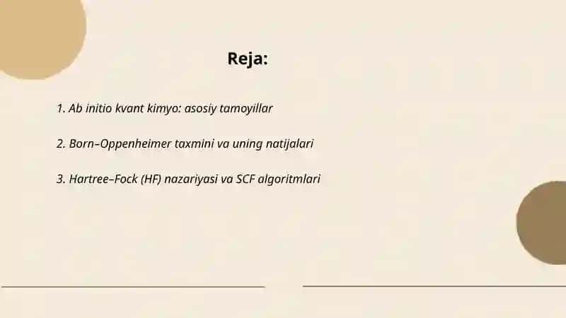 Ab initio kvant kimyo: asosiy tamoyillar 2