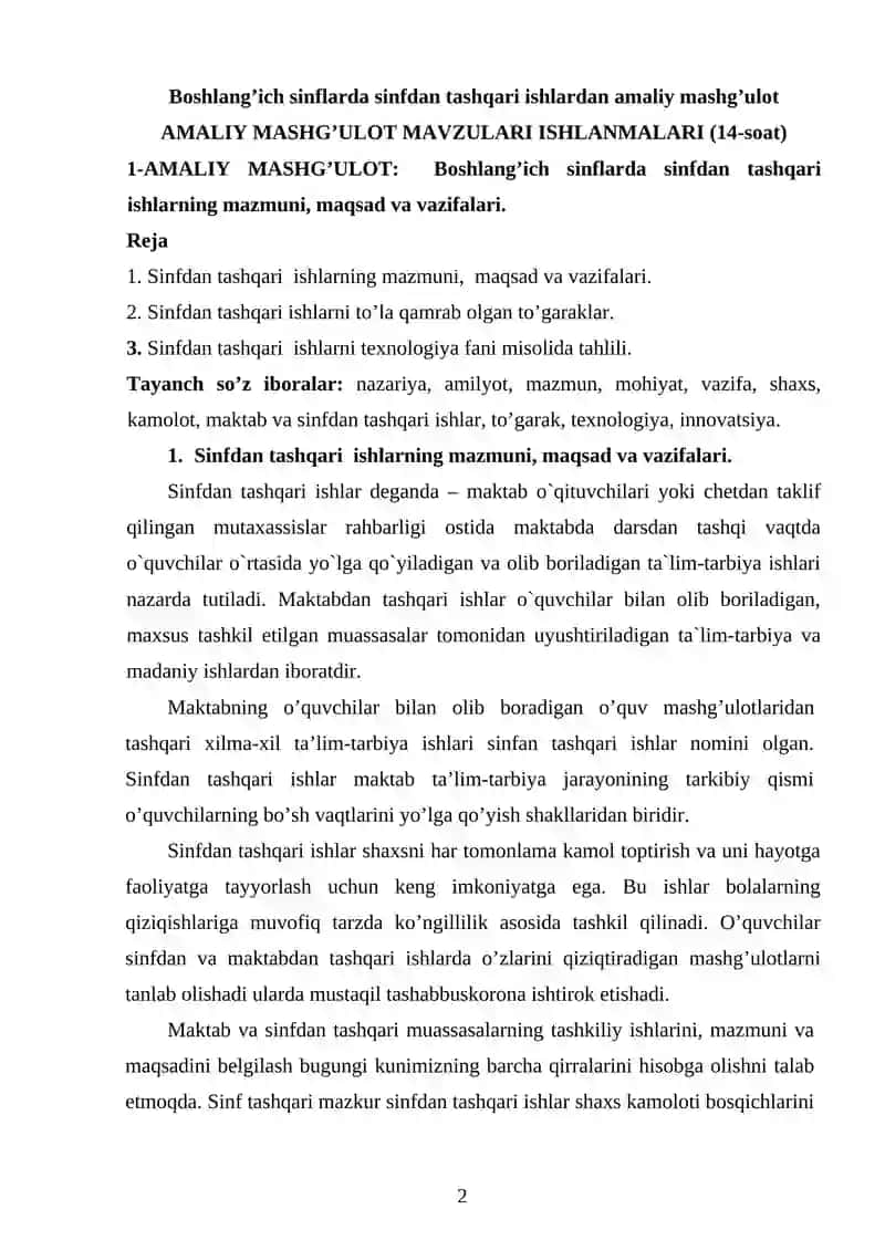 AMALIY MASHG’ULOT MAVZULARI ISHLANMALARI 2