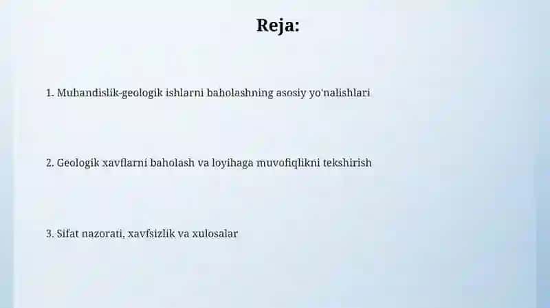 Injener geologik ishlarning baholanishi 2