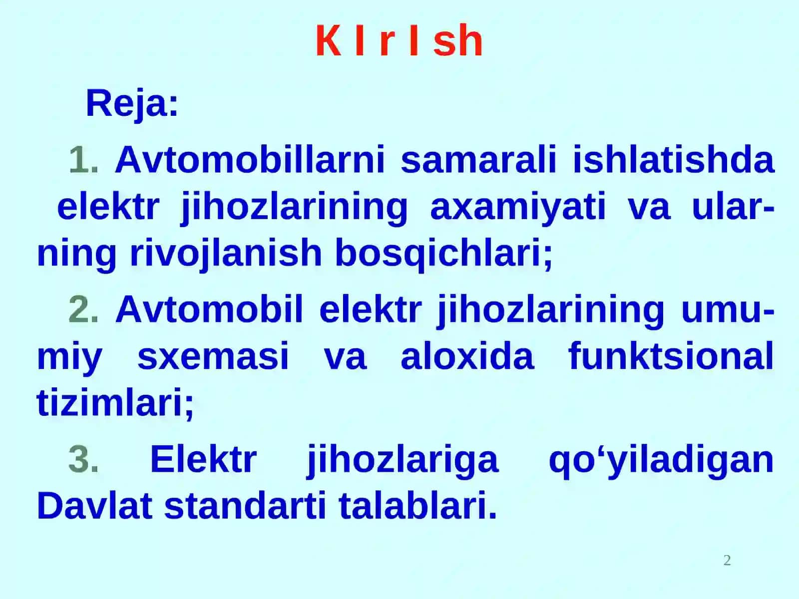 TRANSPORT VOSITALOARINING ELEKTR JIHOZLARIVA ELEKTRON TIZIMLARI 2