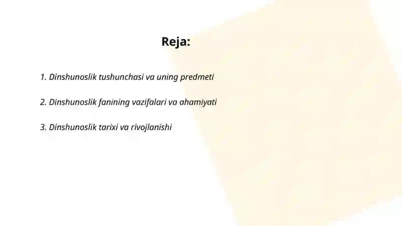 Dinshunoslik faniga kirish 2