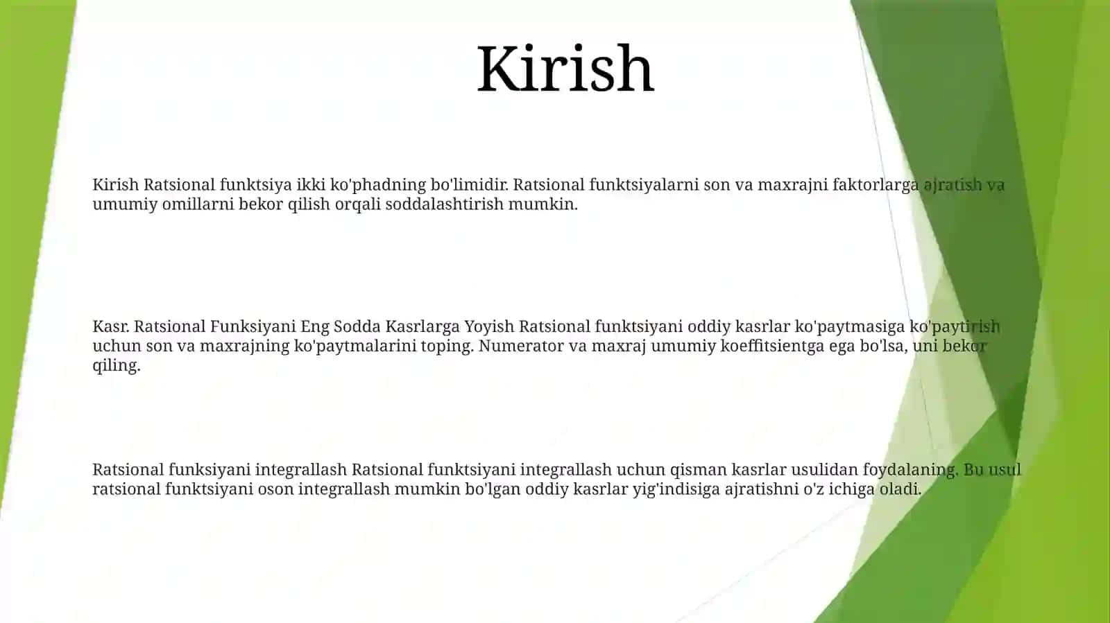 Kasr. Ratsional Funksiyani Eng Sodda Kasrlarga Yoyish 2