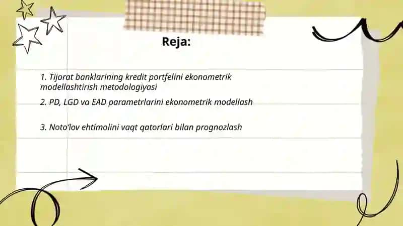 Tijorat banklarining kredit portfelini ekonometrik modellashtirish metodologiyasi 2
