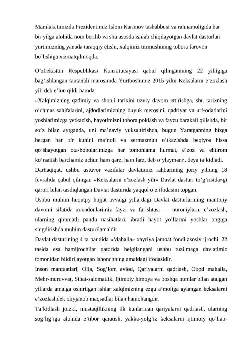 Keksalarni e’zozlash yili 2