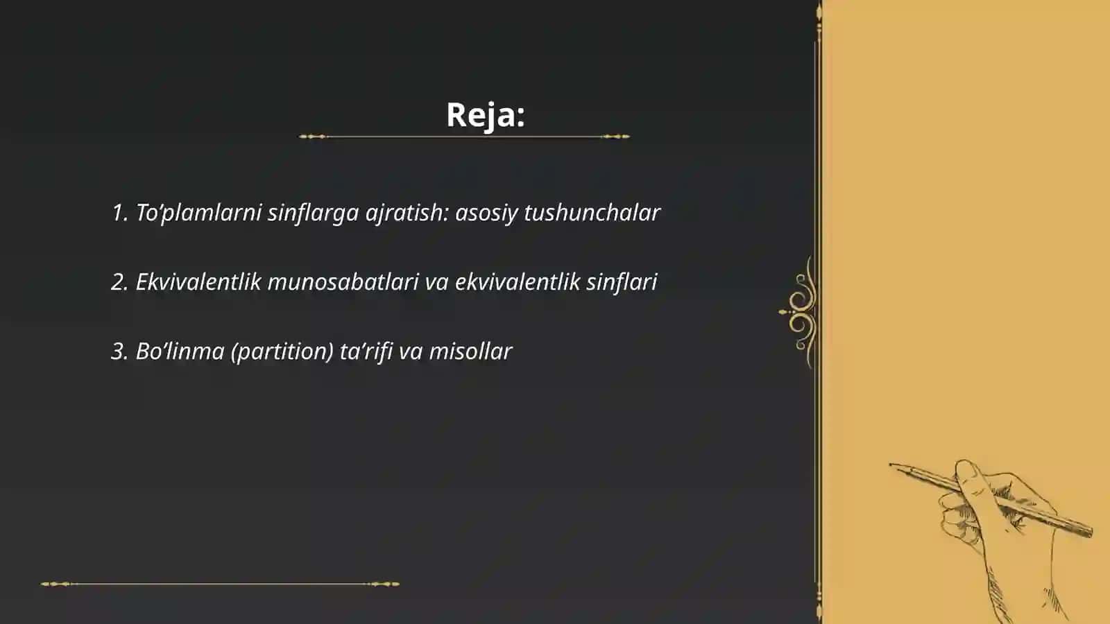 To’plamlarni sinflarga ajratish 2