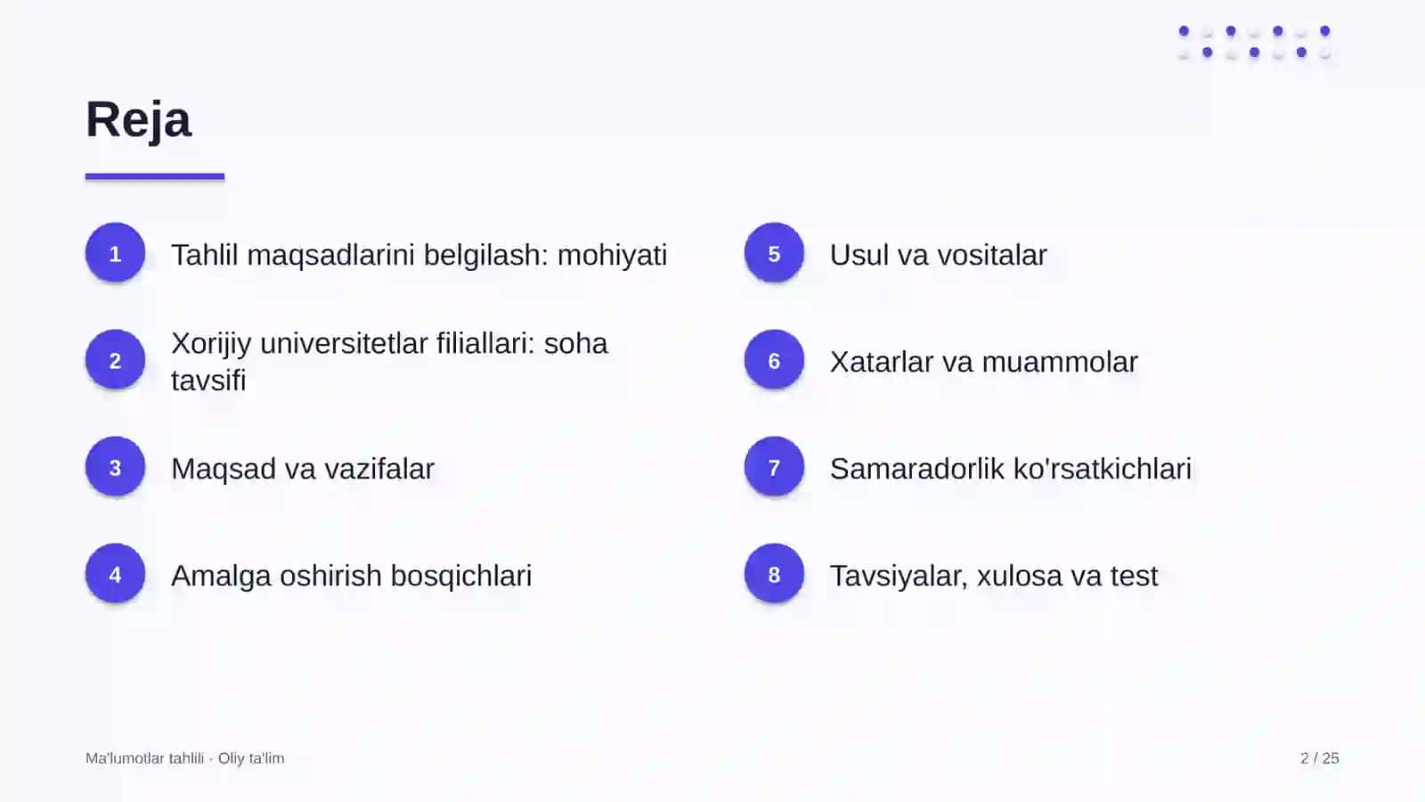 Xorijiy universitetlar filiallarida tahlil maqsadlarini belgilash 2