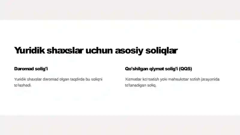 Yuridik shaxslar to'laydigan soliqlar 2