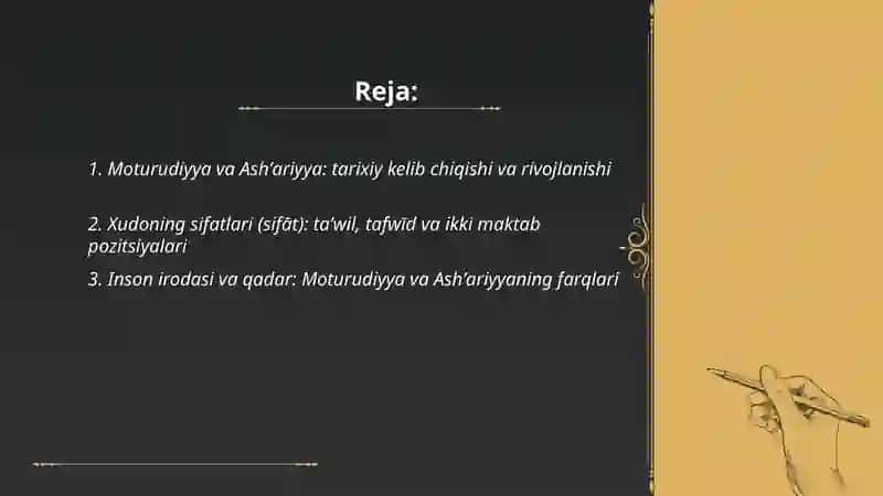 Kalom ilmi: moturudiyya va ashʼariyya 2