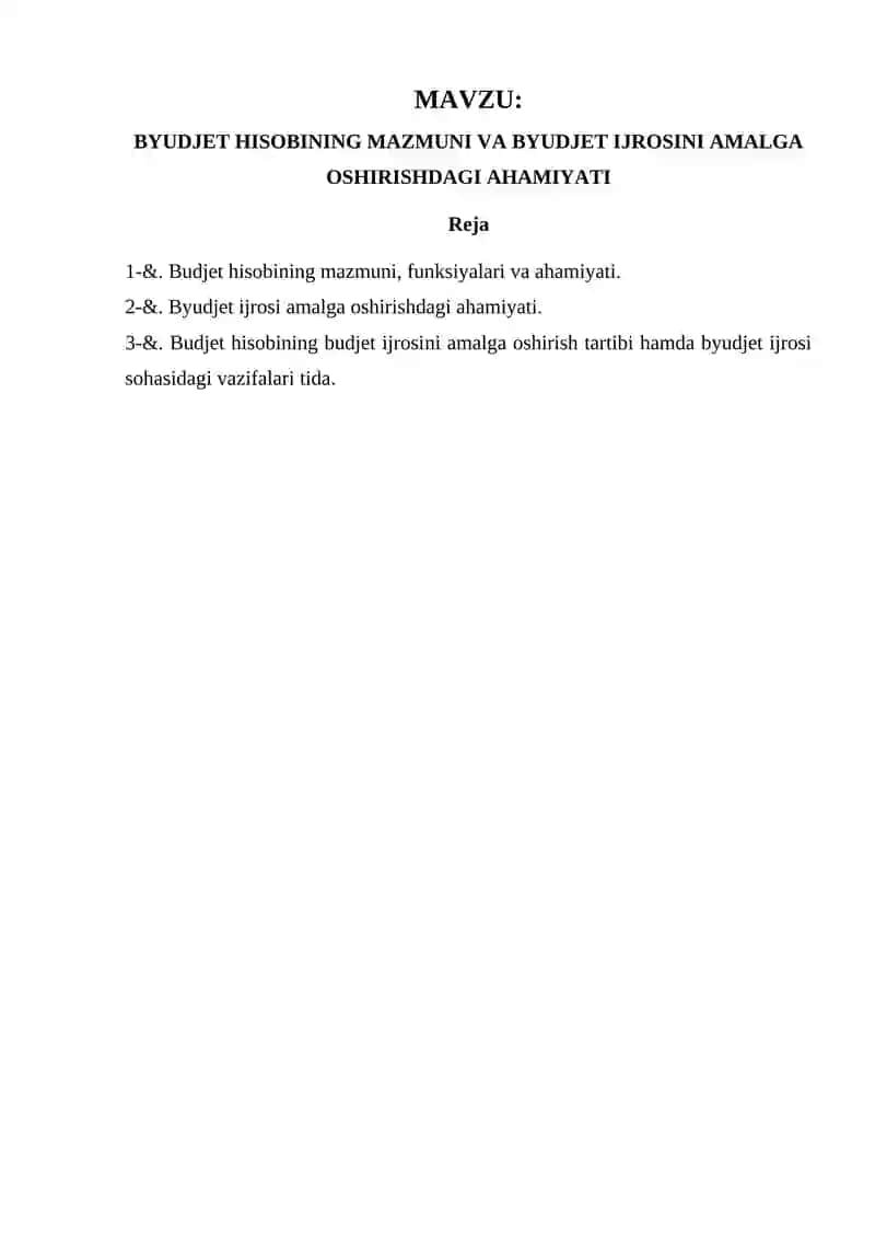 Byudjet Hisobi Fanidan Referat 2
