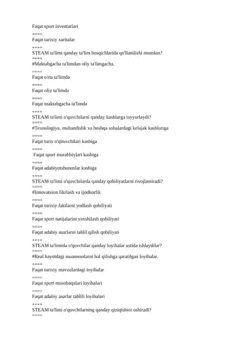 STEAM ta'limi qaysi sohalarni birlashtiradi? 2