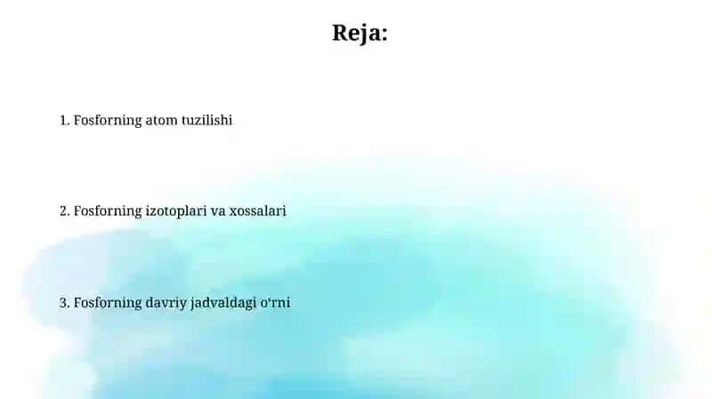 Fosforning davriy jadvaldagi o'rni va atom tuzilishi 2