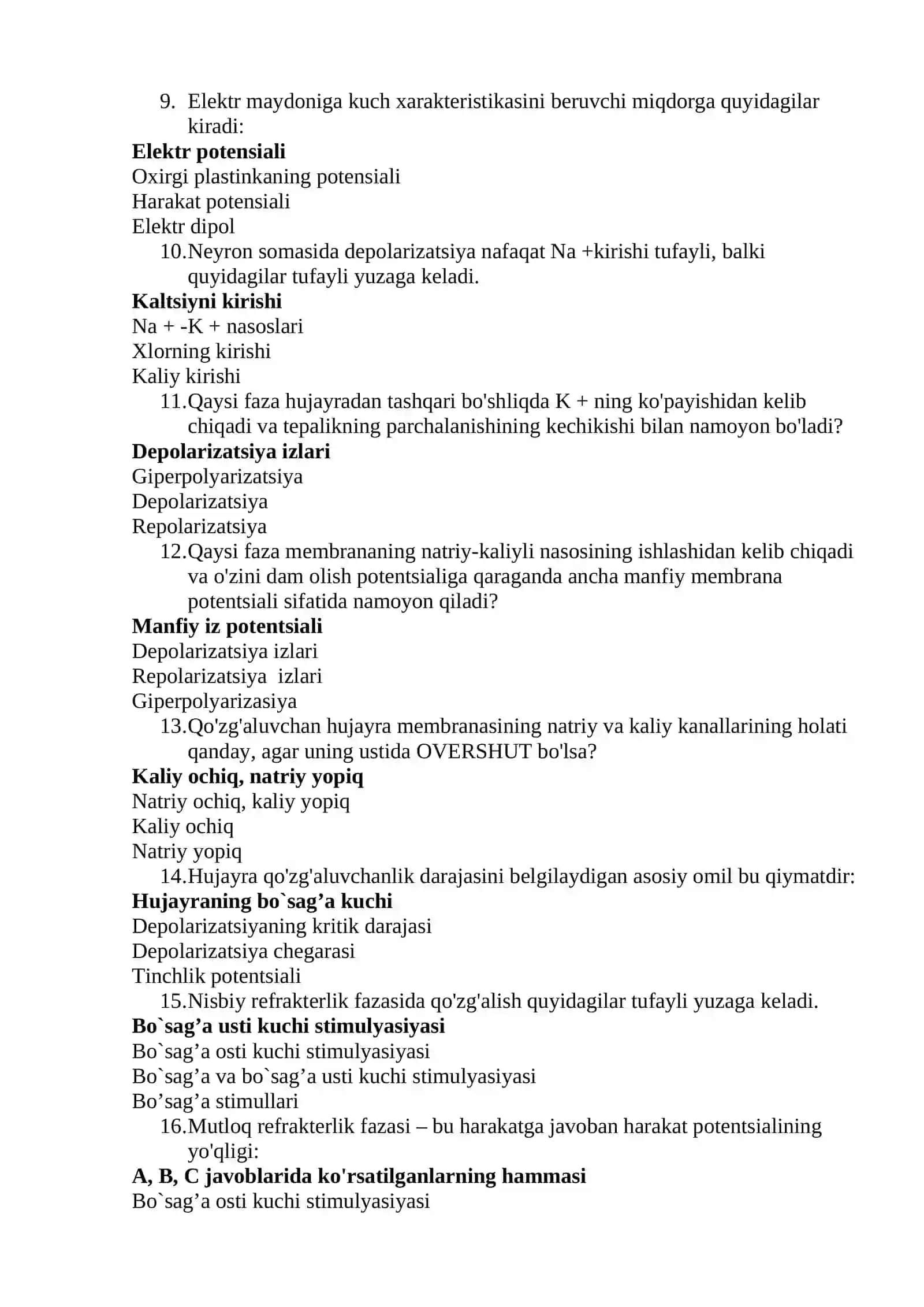 Tinchlik va xarakat potensiali 2