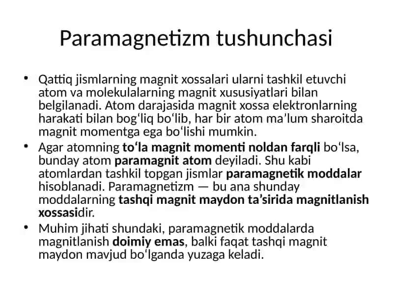 Paramagnetizm tushunchasi 2