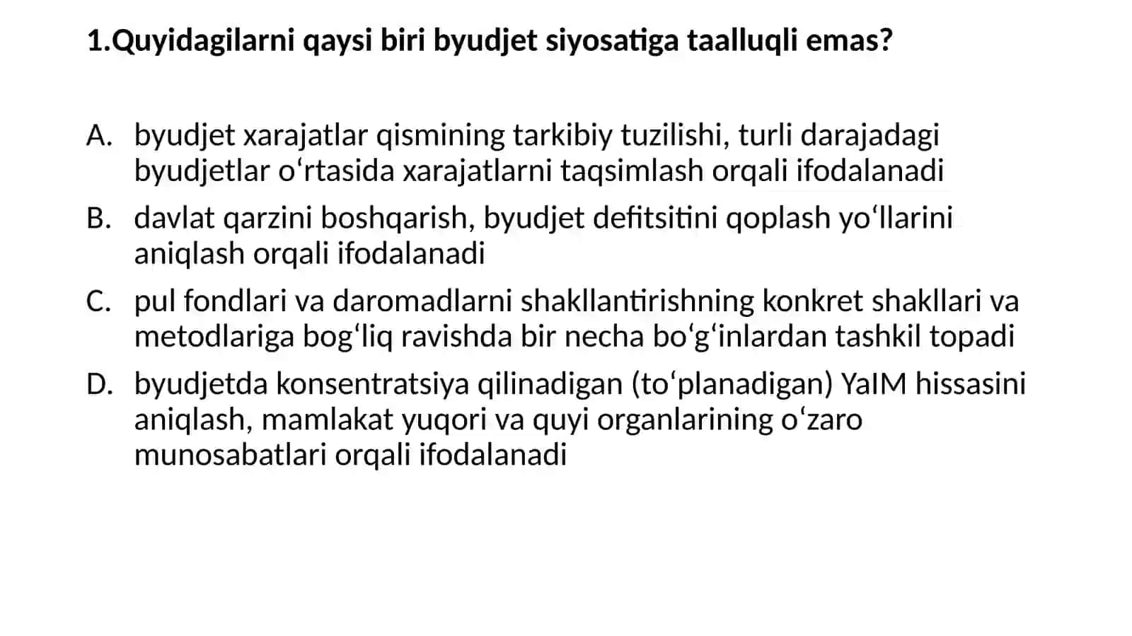 MOLIYA fanidan test savollari 2
