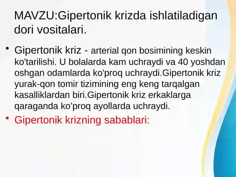 Gipertonik krizda ishlatiladigan dorivosi 2