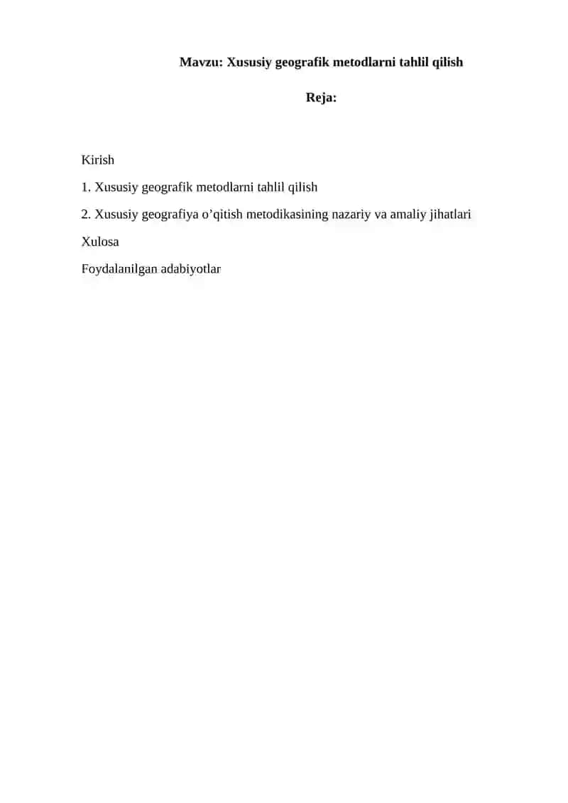 Xususiy geografik metodlarni tahlil qilish 2