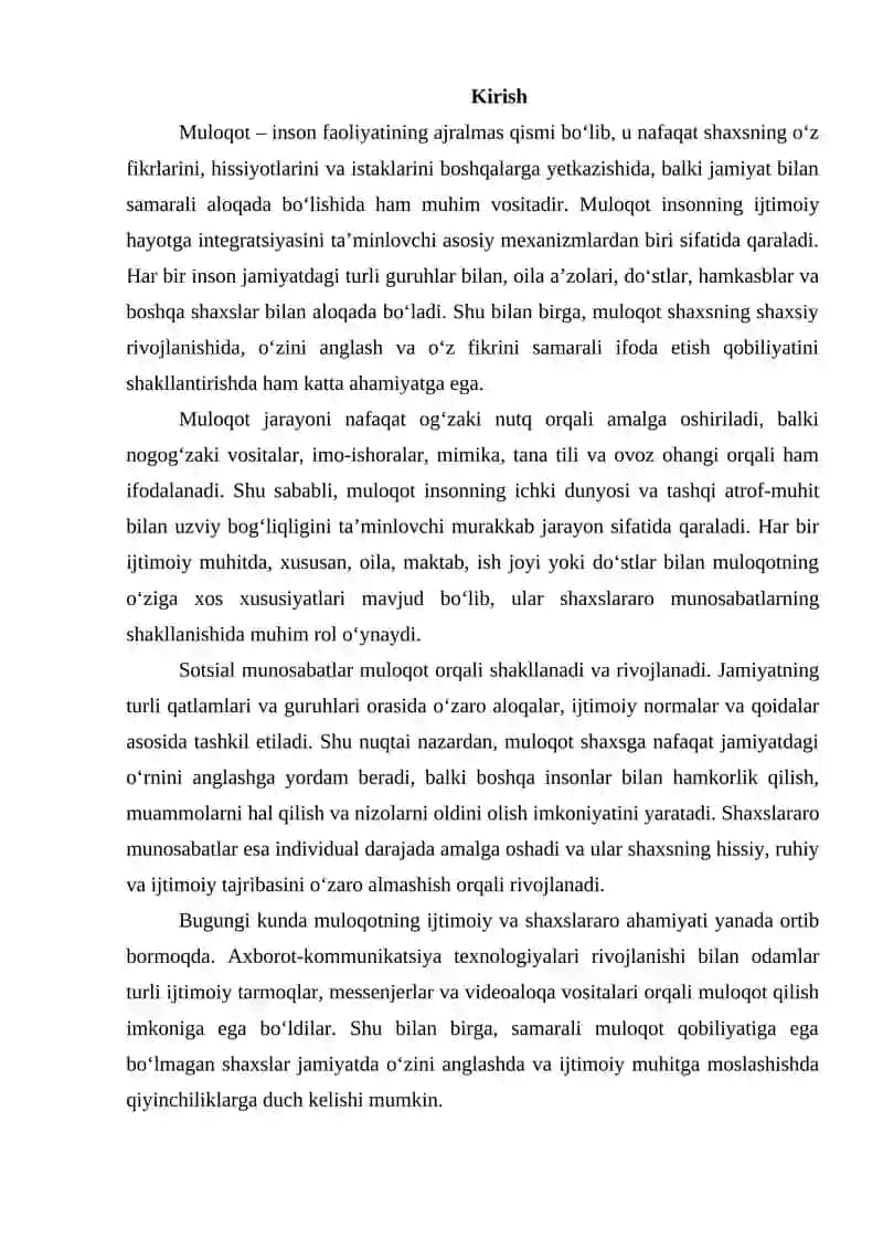 Muloqot sotsial va shaxslararo munosabatlarning 2