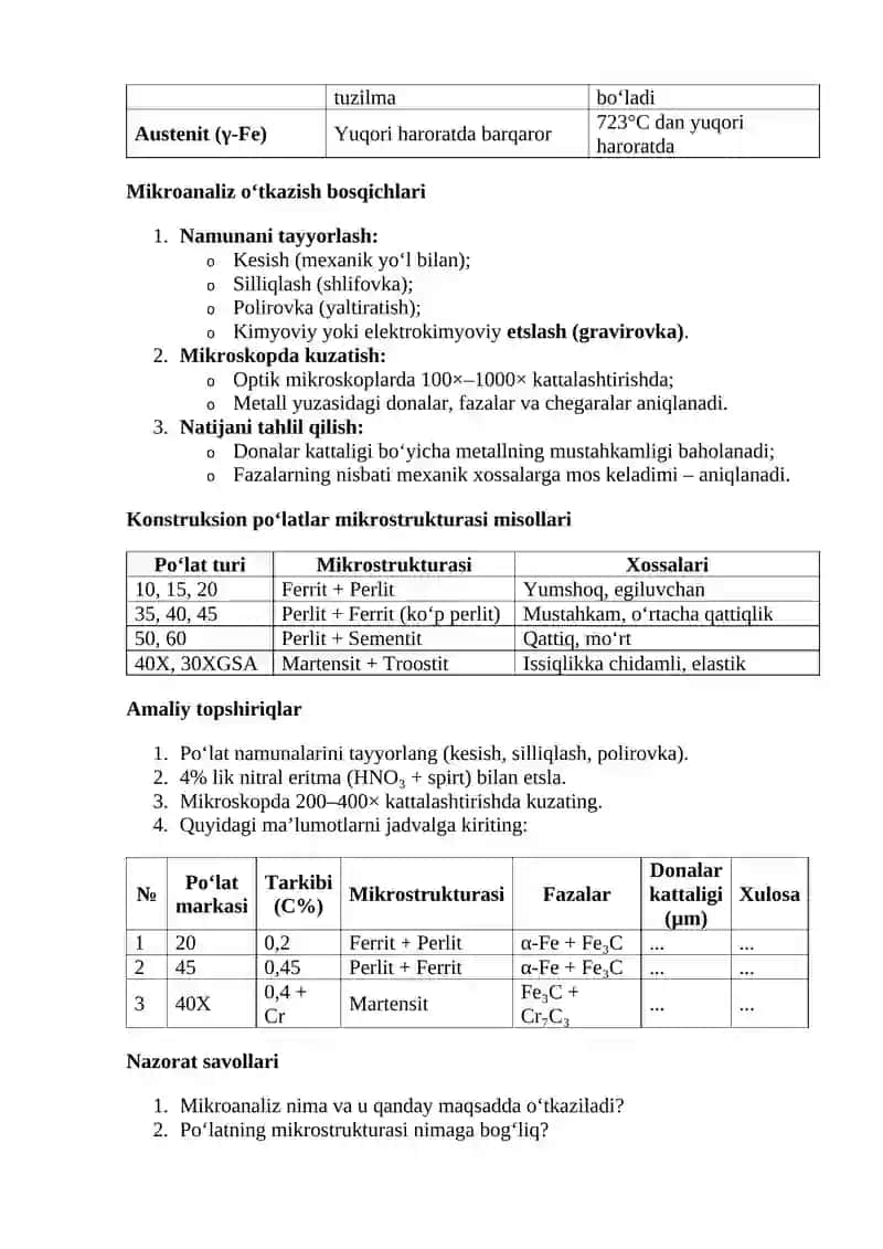 Konstruksion po‘latlarning mikroanalizi 2