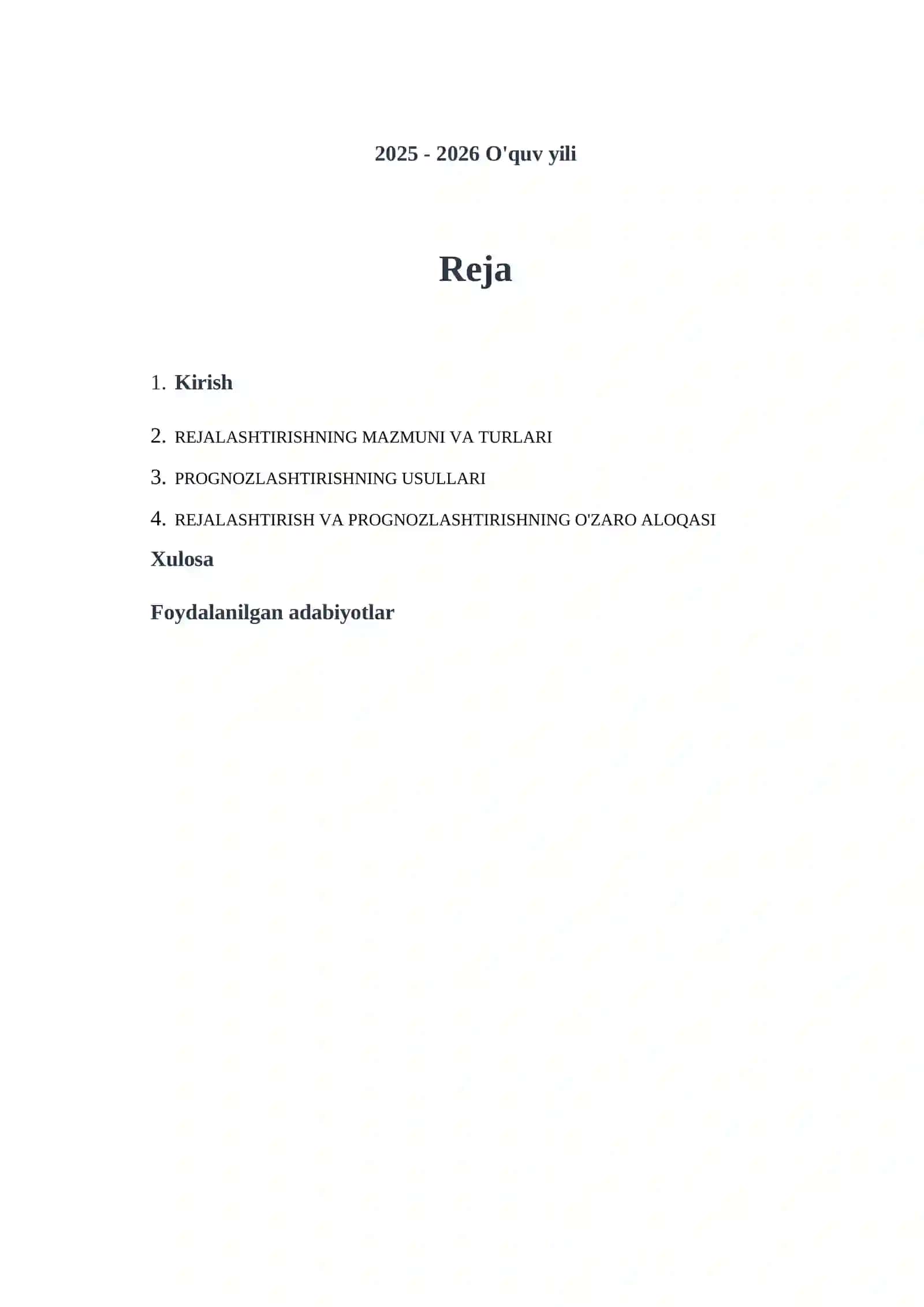 Rejalashtirish va prognozlashtirish 2