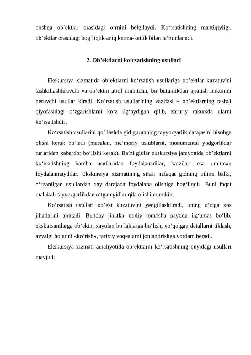 EKSKURSIYA XIZMATIDA OB’EKTLARNI KO‘RSATISH USULLARI 2
