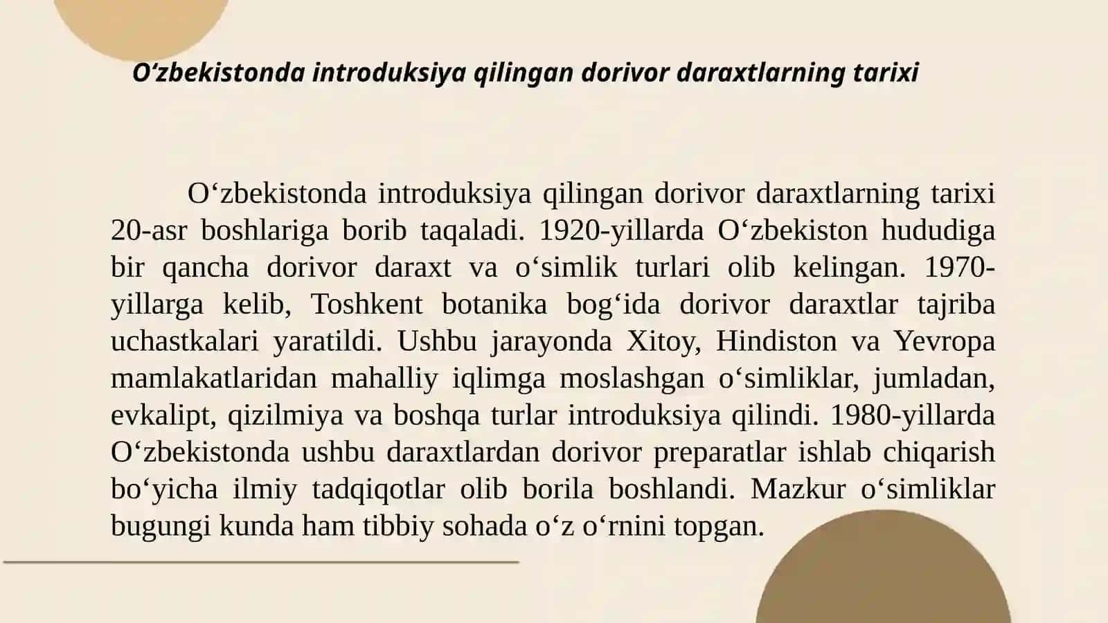 O‘zbekistonda introduksiya qilingan dorivor daraxt turlari 2