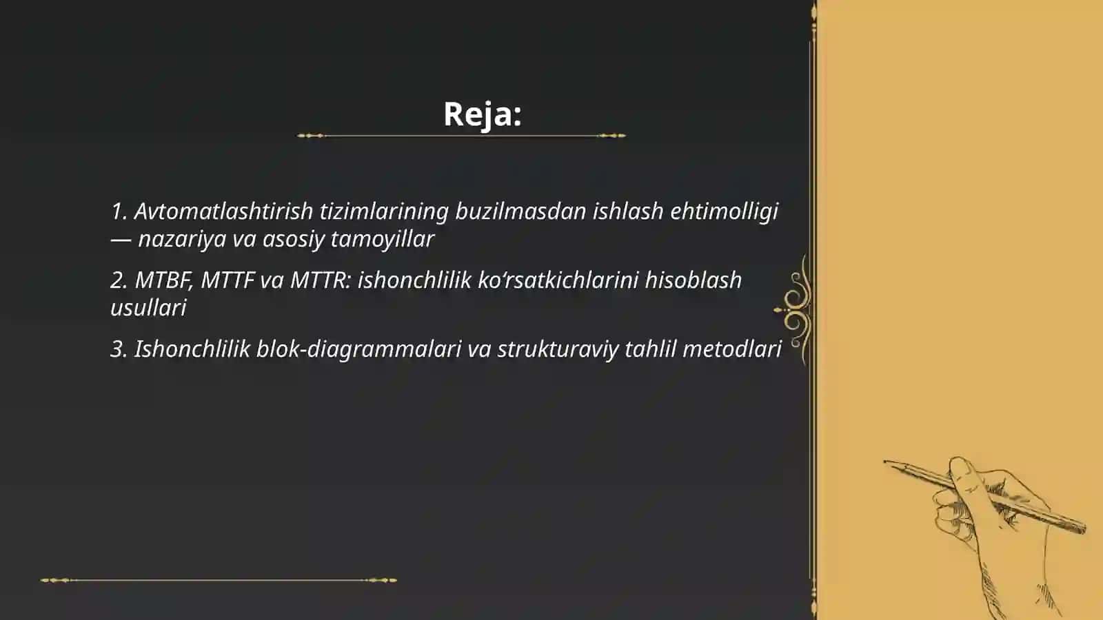 Avtomatlashtirish sistemalarini buzilishlarsiz ishlashehtimolligi 2